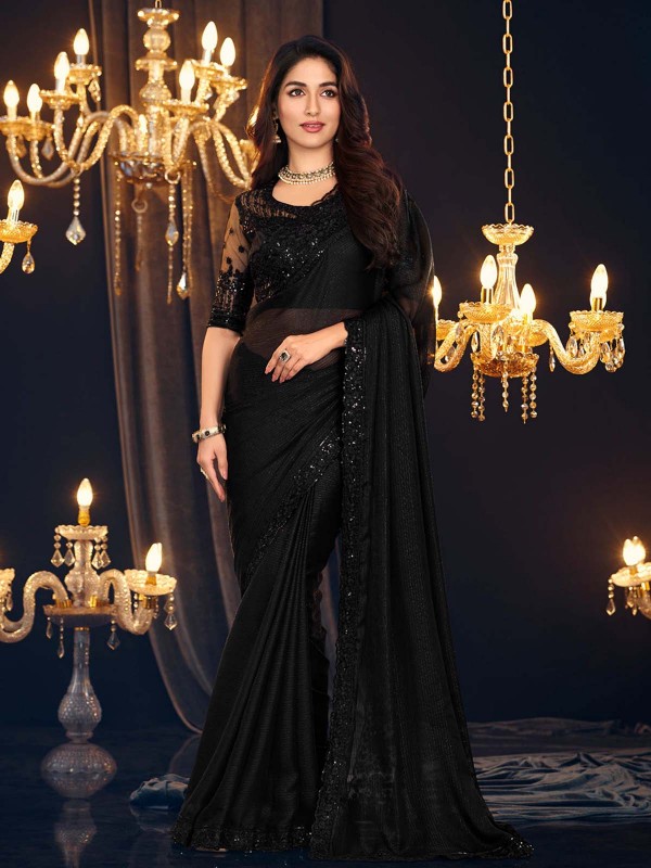 Black Shimmer Georgette Saree